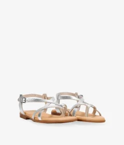 Bosanova Sandales Plates | Chaussures En Cuir | Sandales plates en cuir argenté