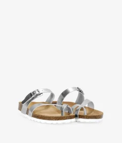 Bosanova Sandales Plates | Chaussures En Cuir | Sandales plates en cuir argenté avec semelle en liège