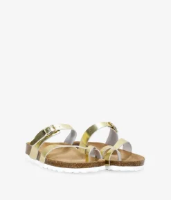 Bosanova Sandales Plates | Chaussures En Cuir | Sandales plates en cuir doré avec semelle en liège