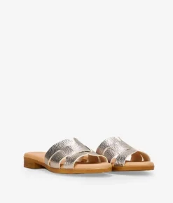 Bosanova Sandales Plates | Chaussures En Cuir | Sandales plates en cuir métallisé