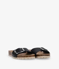 Bosanova Sandales Plates | Chaussures En Cuir | Sandales plates en cuir noir avec grande boucle