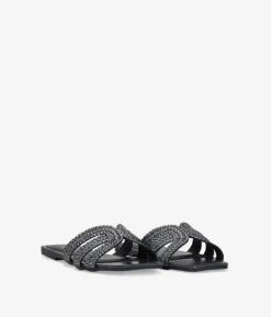 Bosanova Sandales Plates | Sandales plates noires avec strass