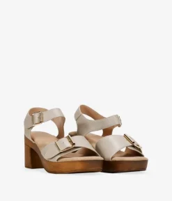 Bosanova Sandales À Talons | Sandales taupe à boucle et talon métallisés