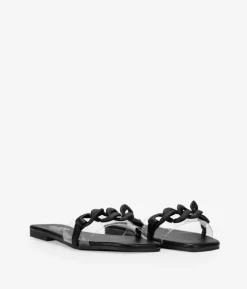 Bosanova Sandales Plates | Sandales transparentes noires avec chaîne