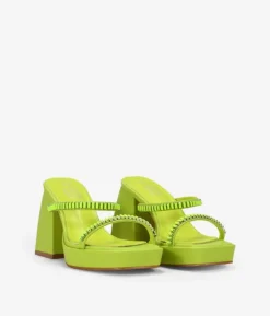 Bosanova Sandales À Talons | Sandales Plateformes | Sandales vert anis avec pierres et talon