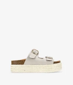 Bosanova Sandales Spartiates | Sandales Plateformes | Sandalias beige en piel con plataforma de esparto
