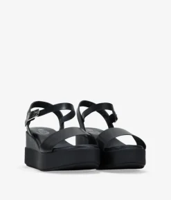 Bosanova Sandales Compensées | Chaussures En Cuir | Sandalias de cuña negras en piel con hebilla
