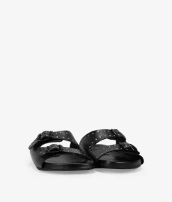 Bosanova Sandales Plates | Chaussures En Cuir | Sandalias negras en piel con tachas