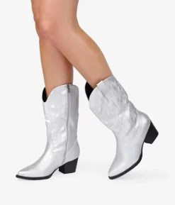 Bosanova Bottes À Talons | Bottes Cowboy | Santiags argentées avec broderie