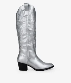Bosanova Bottes Hautes | Bottes Cowboy | Santiags argentées avec broderie