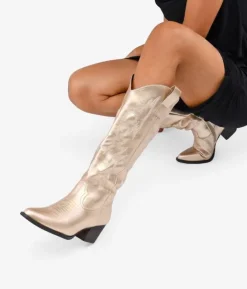 Bosanova Bottes Hautes | Bottes Cowboy | Santiags dorées avec broderie