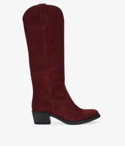 Bosanova Bottes Hautes | Bottes Cowboy | Santiags hautes bordeaux en cuir suédé lisse