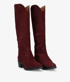Bosanova Bottes Hautes | Bottes Cowboy | Santiags hautes bordeaux en cuir suédé lisse