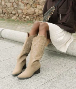 Bosanova Bottes Hautes | Bottes Cowboy | Santiags hautes sable avec broderie et talon