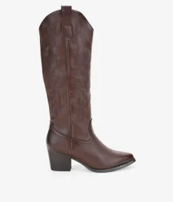 Bosanova Bottes Hautes | Bottes Cowboy | Santiags marron avec broderie