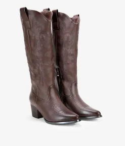 Bosanova Bottes Hautes | Bottes Cowboy | Santiags marron avec broderie