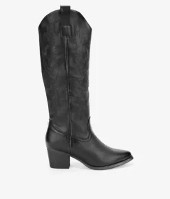 Bosanova Bottes Hautes | Bottes Cowboy | Santiags noires avec broderie