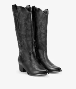 Bosanova Bottes Hautes | Bottes Cowboy | Santiags noires avec broderie