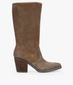 Bosanova Bottes Cowboy | Chaussures En Cuir | Santiags taupe en cuir suédé avec talon en bois
