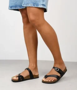 Bosanova Sandales Plates | Chaussures En Cuir | Tongs en cuir noir